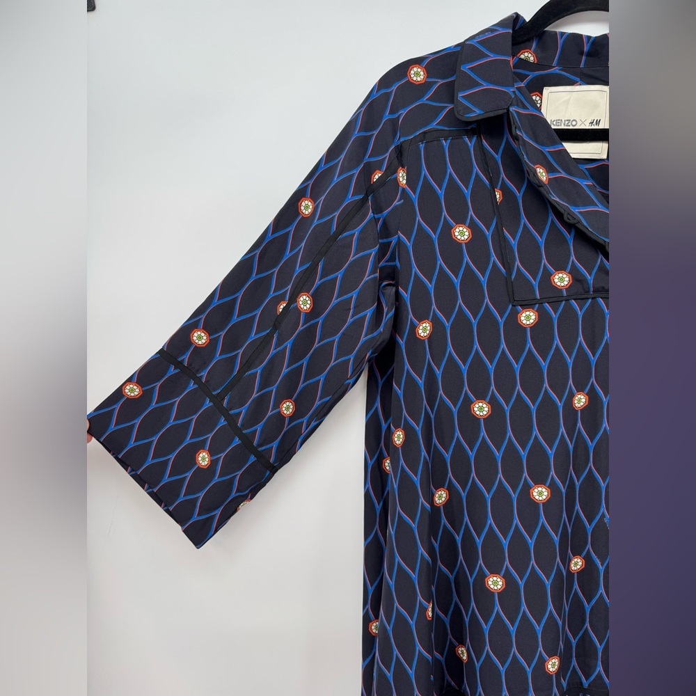 Kenzo x H&M Blue Patterned Silk Dress Size 4 - Picture 3 of 9